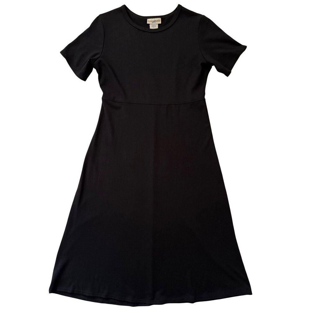 TravelSmith Dress Size S Black Knit Short Sleeve Fit Flare made in USA